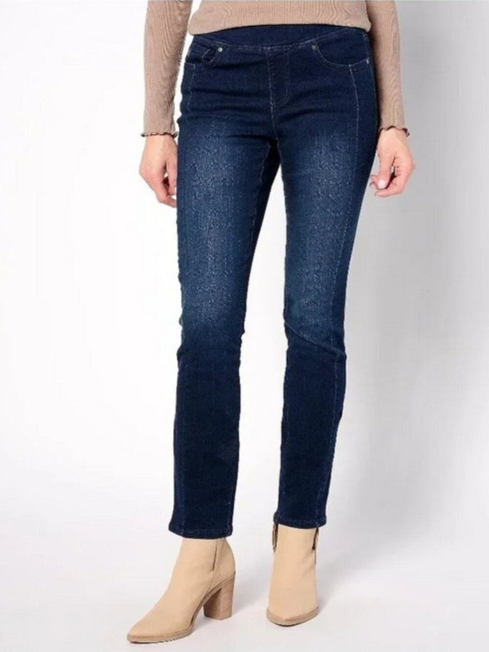 Belle Kim Gravel TripleLuxe Denim Forward Seam Jeans Dark Indigo Tall 4